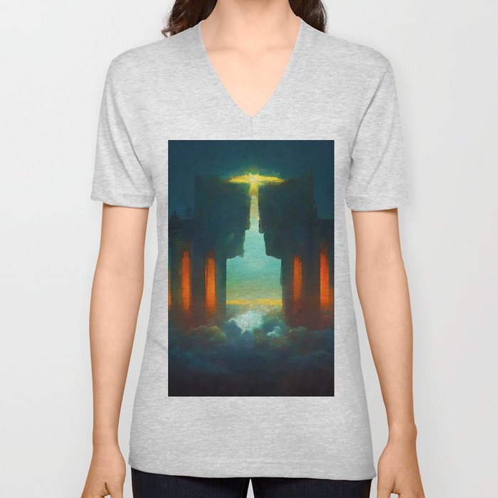 Ascending to the Gates of Heaven V Neck T Shirt