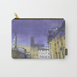 Florence cityscape- Palazzo Vecchio on Palazo Signorini during day.  Watercolor painting Florence Italy Carry-All Pouch | Christianity, Faith, Facade, Artprint, Colorfulart, Artforhouse, Day, Bell Tower, Colorfulpainting, Daylight 
