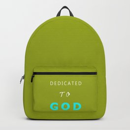DEDICATED TO GOD WHITE AND BLUE TEXT Backpack
