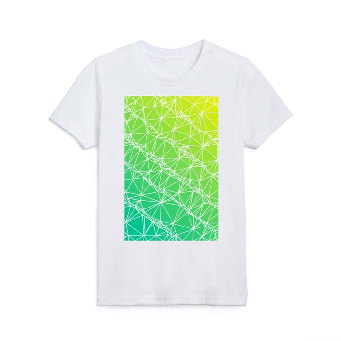 Yellow to Green Geometric Wireframe Abstract Pattern Design Kids T Shirt