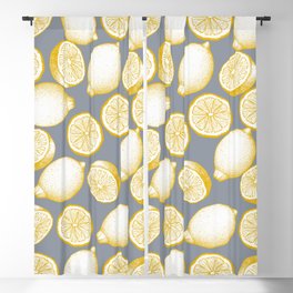 Lemons On Grey Background Blackout Curtain