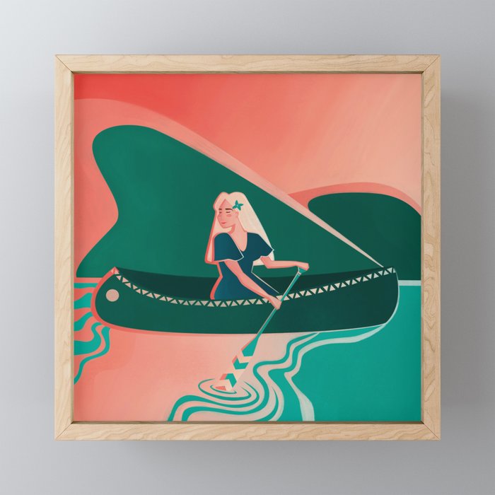 Girl in a canoe Framed Mini Art Print