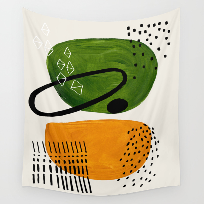 Mid Century Modern Abstract Colorful Art Patterns Olive Green