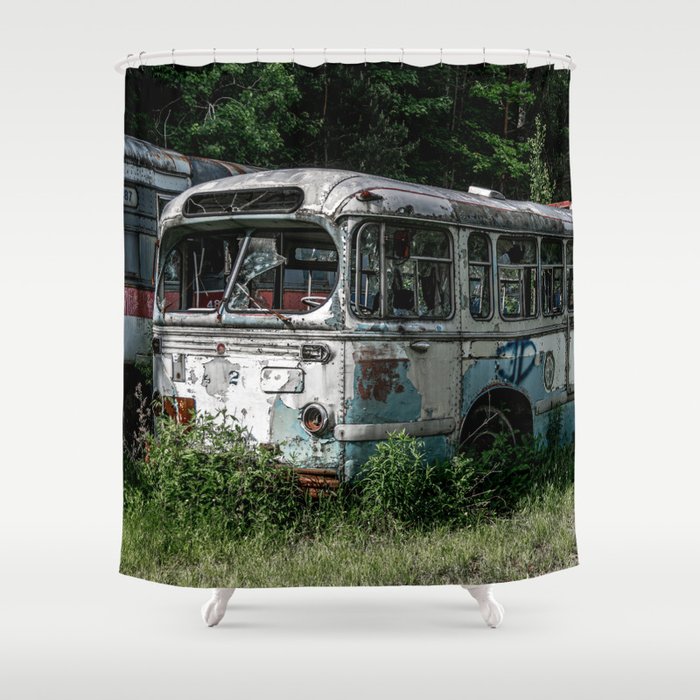Abandoned Bus Broken and Abused Rusty Car Shower Curtain