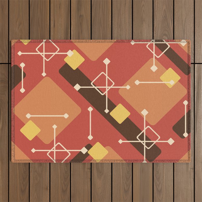 Retro 1950s Art Pattern Diamonds Burnt Orange Brown Outdoor Rug