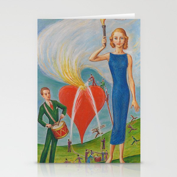 I Heart You In Flames; True Love Surrealism portrait painting by Nils Dardel Stationery Cards