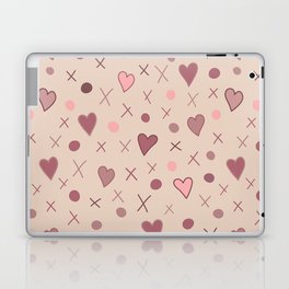 Plush pink doodle pattern with abstract hearts and polka dots Laptop Skin