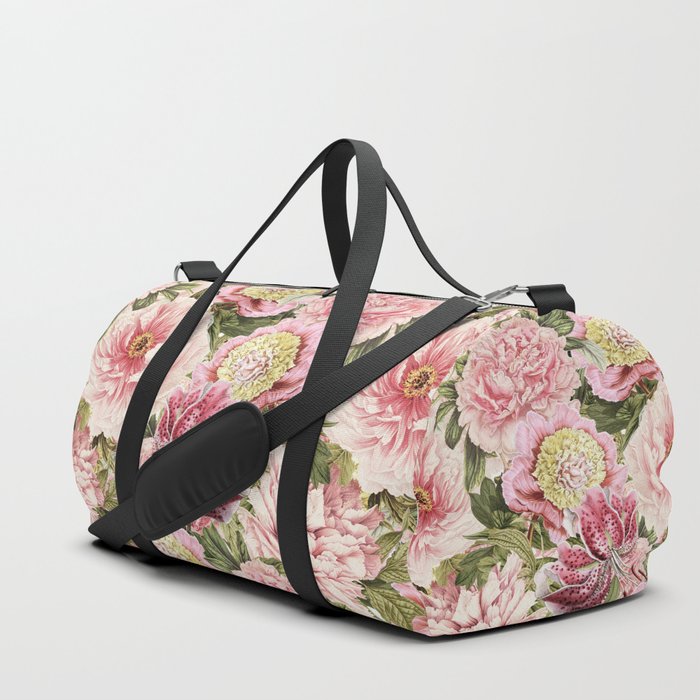 Vintage & Shabby Chic Floral Peony & Lily Flowers Watercolor Pattern Duffle Bag