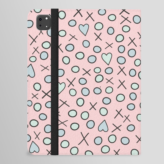 Pink, green and blue hearts and shapes design iPad Folio Case