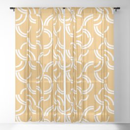 White curves on yellow background Sheer Curtain