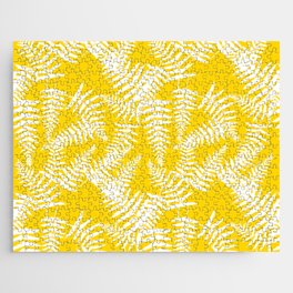 Yellow And White Fern Leaf Pattern Jigsaw Puzzle
