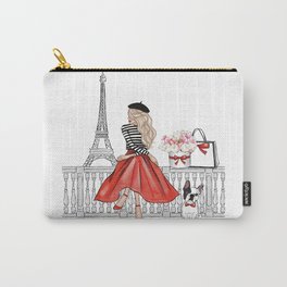 Girl in Paris with French bulldog fashion illustration  Carry-All Pouch | Reddress, Colored Pencil, Frenchbulldog, Girlyillustration, Fashionillustration, Paristheme, Parisartwork, Tulips, Fashiontheme, Eiffeltower 