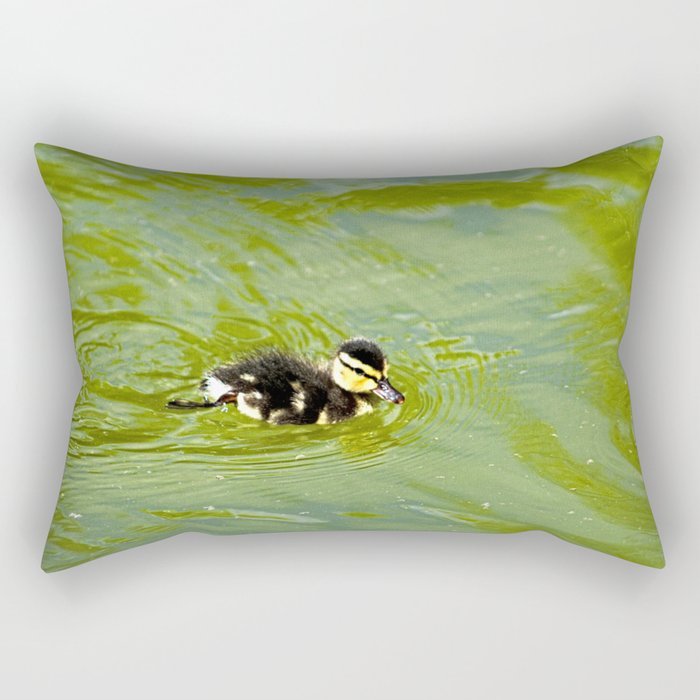 Little Baby Mallard Duckling Swimming Green Pond Rectangular Pillow