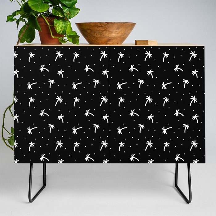Black And White Doodle Palm Tree Pattern Credenza