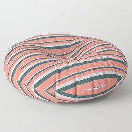 [ Thumbnail: Light Grey, Dark Slate Gray & Salmon Colored Stripes/Lines Pattern Floor Pillow ]