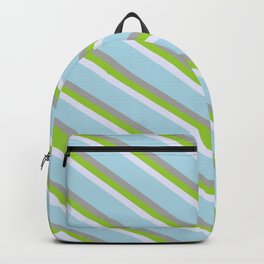 [ Thumbnail: Lavender, Light Blue, Dark Gray & Green Colored Striped/Lined Pattern Backpack ]