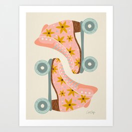 Retro Roller Skates – Blush & Mint Palette Art Print