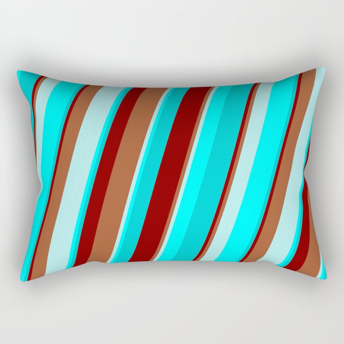 Maroon, Sienna, Turquoise, Cyan, and Dark Turquoise Colored Stripes/Lines Pattern Rectangular Pillow