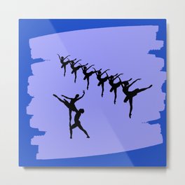 Ballerina figures in black on blue brush stroke Metal Print