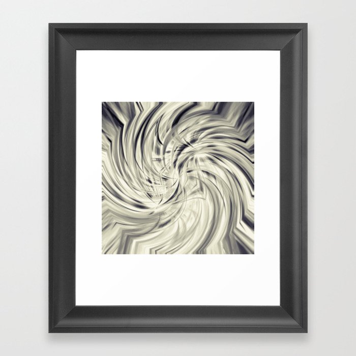 Dark Latte - cream white gray black striped spiral  Framed Art Print