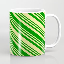 [ Thumbnail: Green & Tan Colored Stripes Pattern Coffee Mug ]