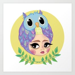 Owl girl Art Print