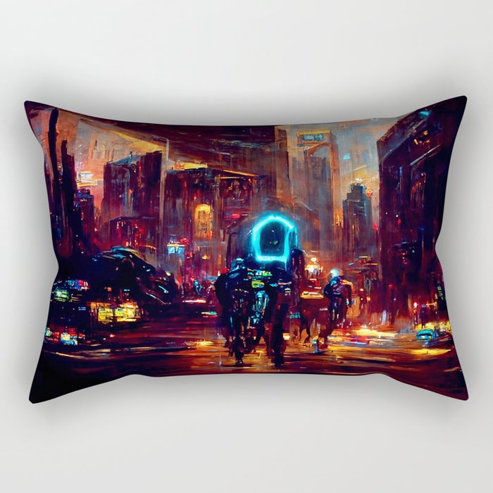 Postcards from the Future - Cyberpunk Street Rectangular Pillow