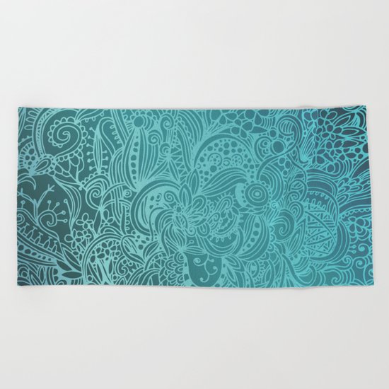 Detailed zentangle square, blue colorway Beach Towel