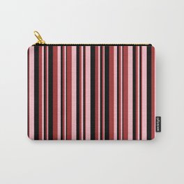 [ Thumbnail: Pink, Brown & Black Colored Striped Pattern Carry-All Pouch ]