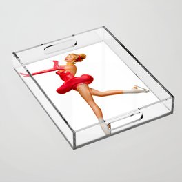 Dancer Pin Up With Red Skirt in Ice Skates Acrylic Tray