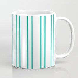 [ Thumbnail: White, Aquamarine, and Dark Cyan Colored Lined Pattern Coffee Mug ]