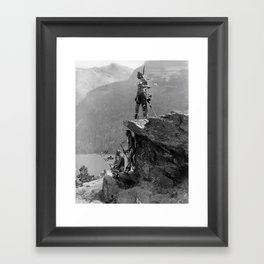Eagle's Lookout, Blackfoot tribe members, Glacier Park, Montana, 1913 black and white photography Framed Art Print