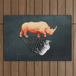 The orange rhinoceros who wanted to become a zebra Outdoor Rug