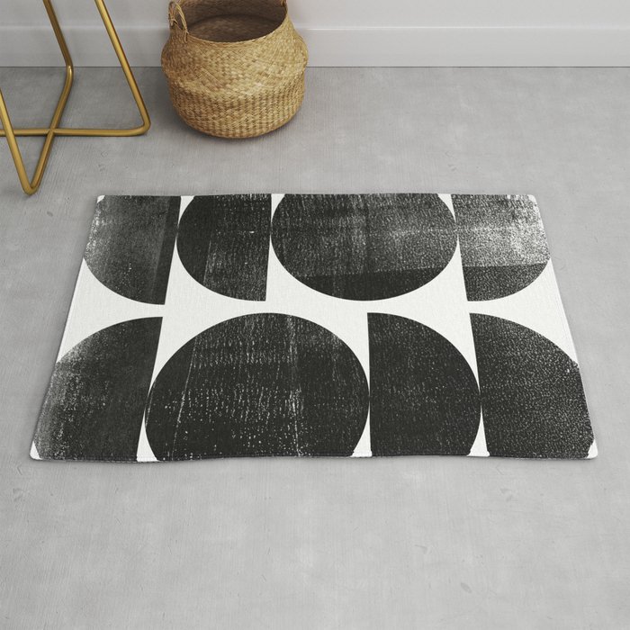Black and White Mid Century Modern Circles Abstract Rug