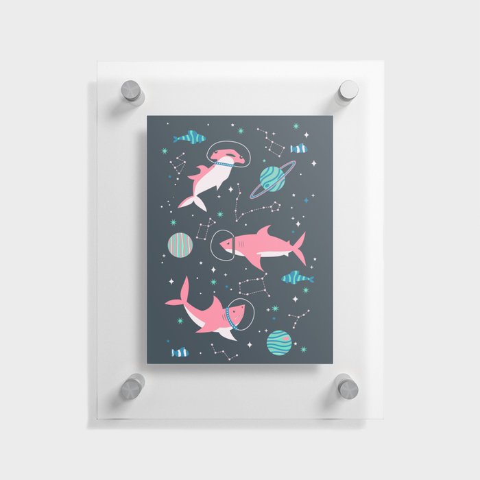 Pink Space Sharks Floating Acrylic Print