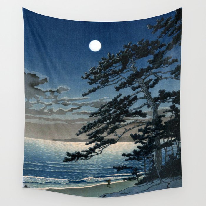 Spring Moon at Ninomiya Beach by Hasui Kawase Wall Tapestry