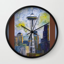 Seattle Washington Fine Art Watercolor Painting "Seattle Space Needle" Wall Clock