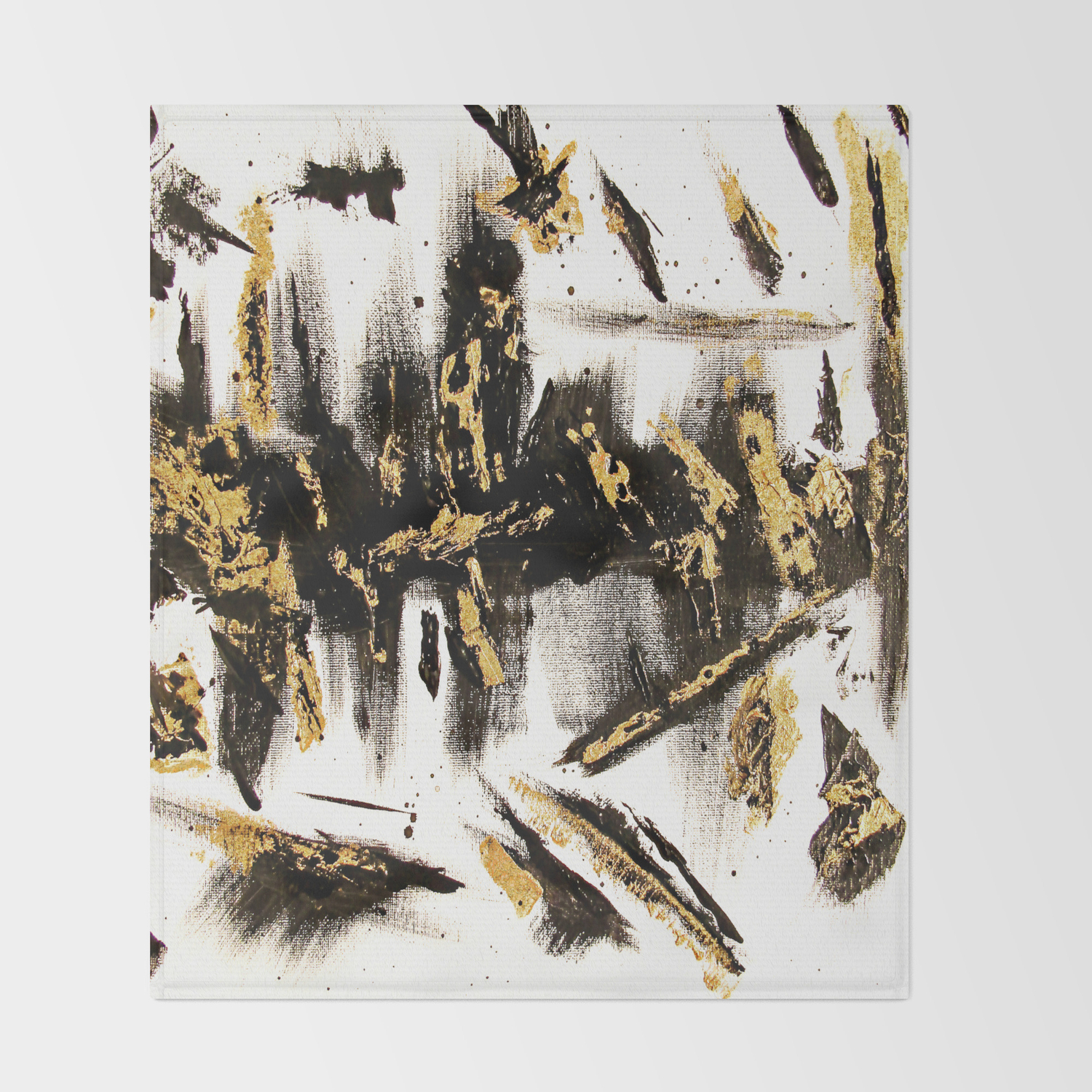 Modern Abstract Hand Painted Black Gold Foil Acrylic Paint