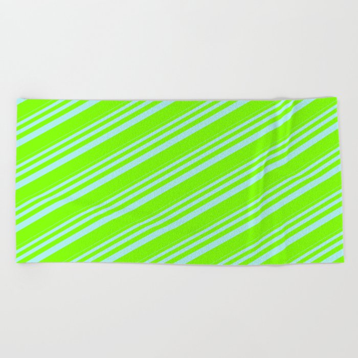 Turquoise & Chartreuse Colored Stripes/Lines Pattern Beach Towel