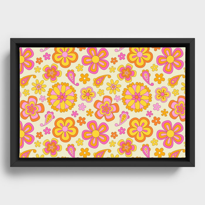 Retro psychedelic paisley flower art print  Framed Canvas