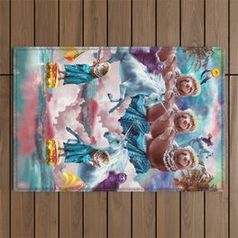 Aloha Burger Kitty Cat & Pizza Sloth On Unicorn Outdoor Rug