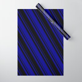 [ Thumbnail: Black & Dark Blue Colored Lines Pattern Wrapping Paper ]