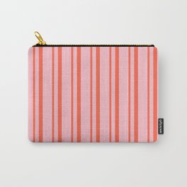 [ Thumbnail: Pink and Red Colored Pattern of Stripes Carry-All Pouch ]