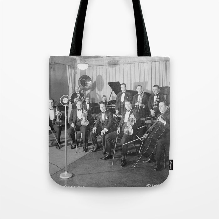 Vintage black and white photo of orchestra Tote Bag