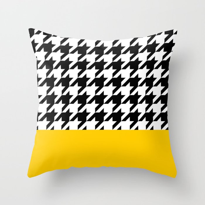 Houndstooth with mustard stripe Throw Pillow