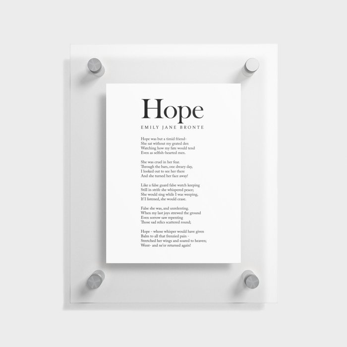 Hope - Emily Jane Bronte Poem - Literature - Typography Print 1 Floating Acrylic Print