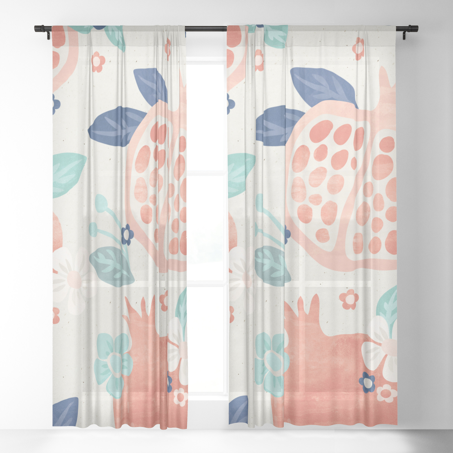 Pomegranate Pastel Seamless Pattern Fruits Flower Petals Sheer