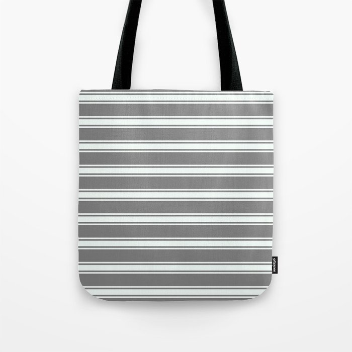 Gray & Mint Cream Colored Stripes Pattern Tote Bag