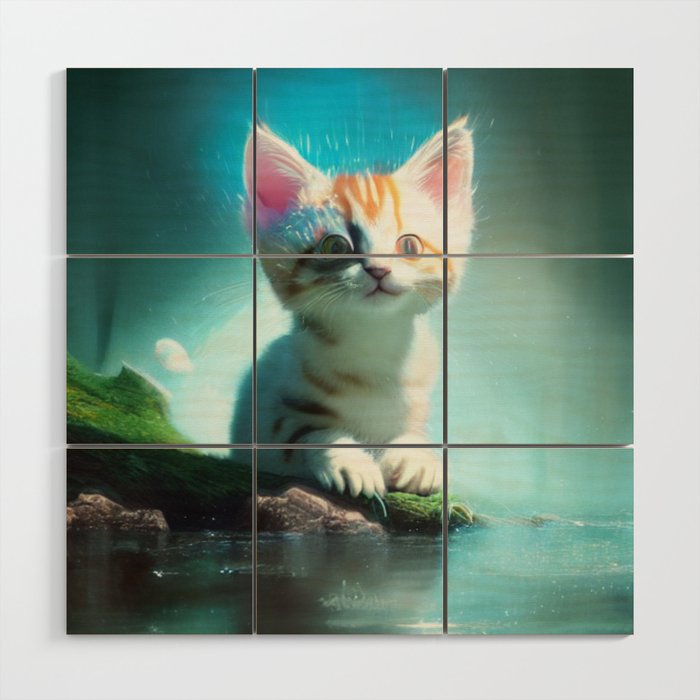 Gato en universo Wood Wall Art