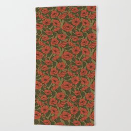Poppy Fields Pattern with Vintage Vibes Beach Towel